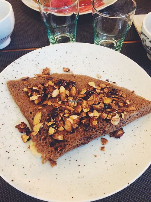 Buckwheat pancake for the desert, with dark chocolate, banana and nuts 🥜  at Crêperie des Promenades in Saint-brieuc