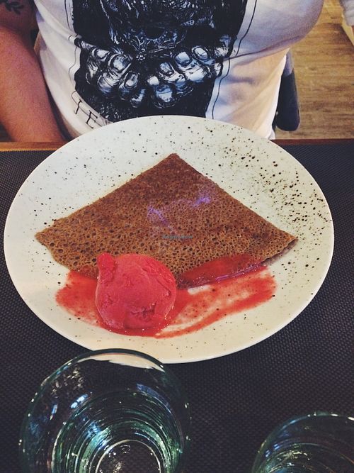 Buckwheat pancake with alcohol and sorbet  at Crêperie des Promenades in Saint-brieuc