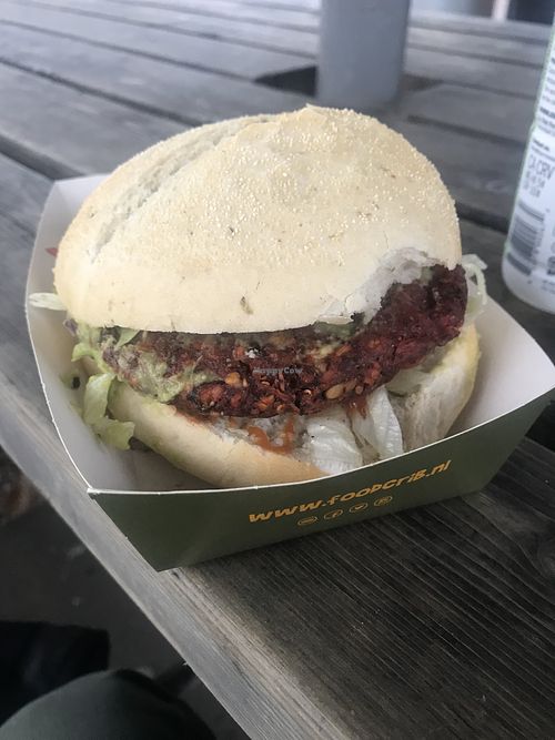 Hemp Burger with guacamole. They also have a vegan cheese! at Food Crib in Amsterdam