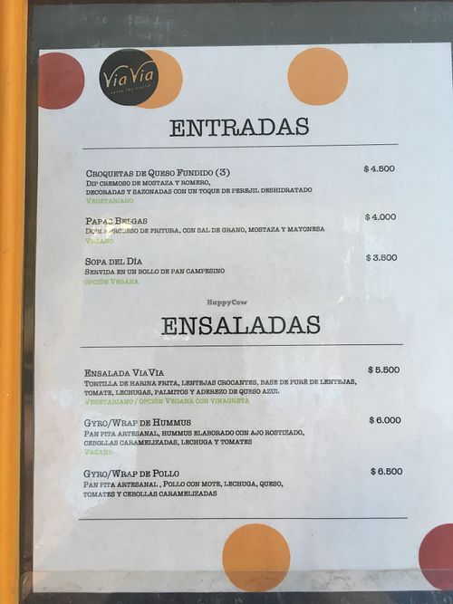 Menu at ViaViaCafe in Valparaiso