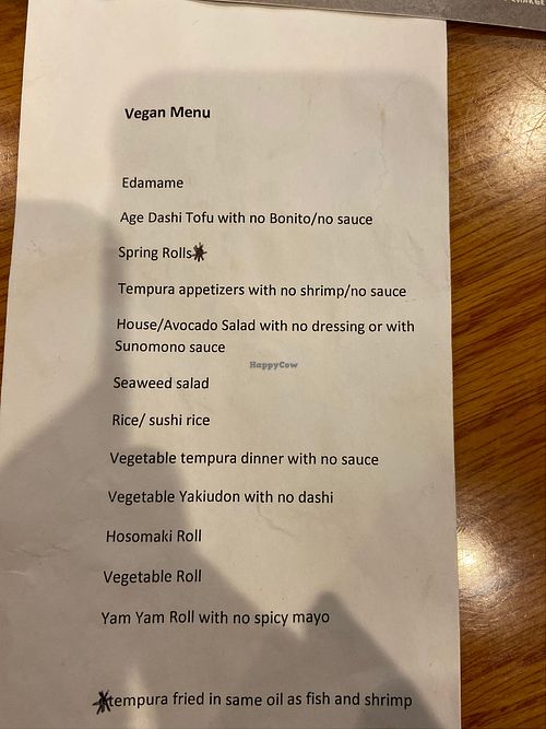 Vegan Menu at New Moon Sushi in Lakeland