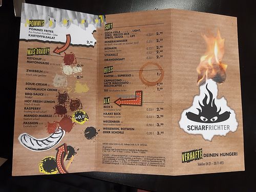 The menu at Scharfrichter in Bremen