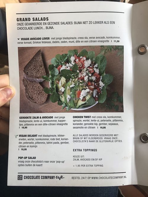 Menu at Chocolate Company Café in Deventer