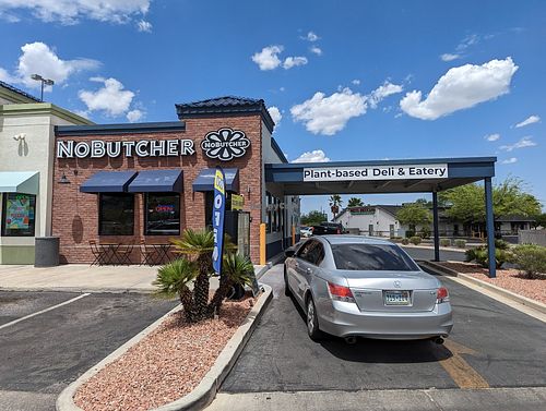 The outside and drive through at NoButcher in Las Vegas