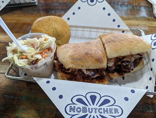 Warm sandwich with beaf, mushrooms and cheese at NoButcher in Las Vegas