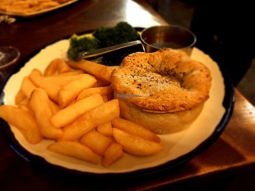 Mushroom pie and chips at The Swan & Mitre in Bromley