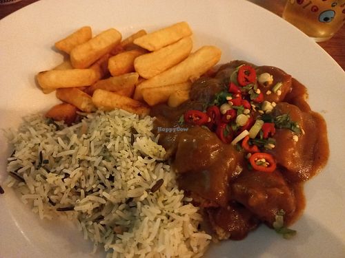 Vegan katsu curry with rice and chips at The Swan & Mitre in Bromley