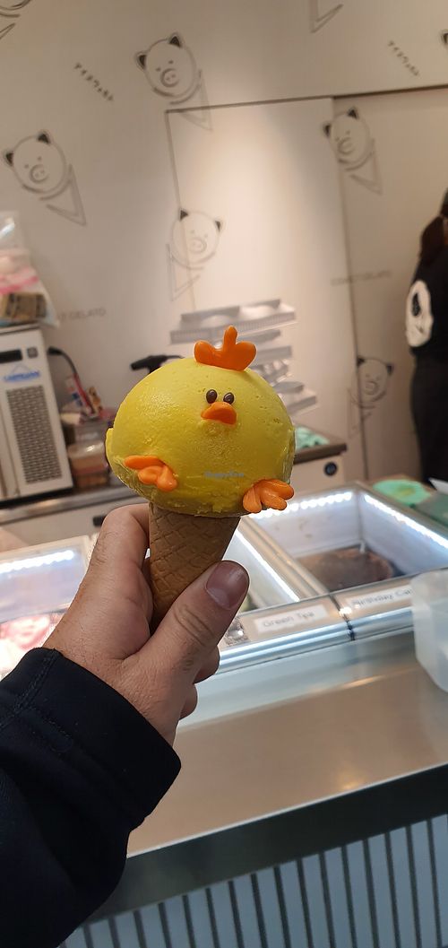 Chicken shape mango ice cream!  at Eiswelt Gelato in Tokyo