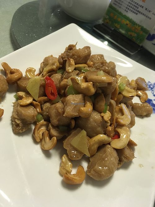 fake meat and cashews at Wu Shang Vegetarian in Nanjing