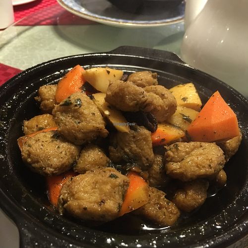 fake meat and vegetables at Wu Shang Vegetarian in Nanjing