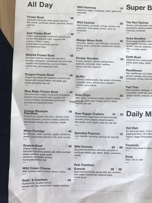 Menu at Wild & the Moon in Abu Dhabi