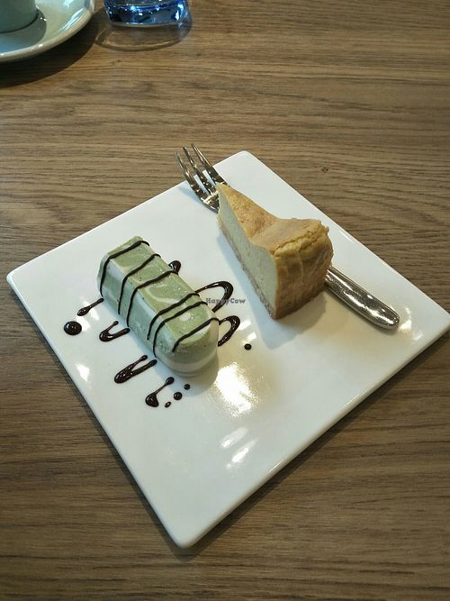 Matcha mousse & baked cheesecake. at Knowing Cafe in Shanghai