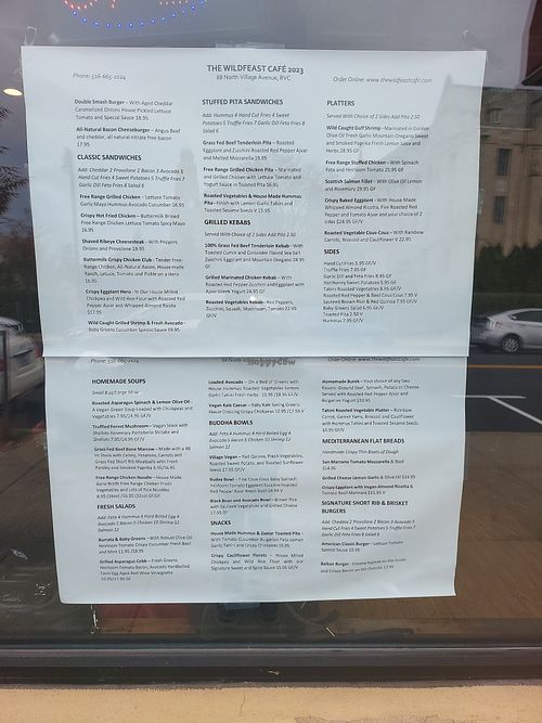 Menu at The Wild Feast Cafe in Rockville Centre