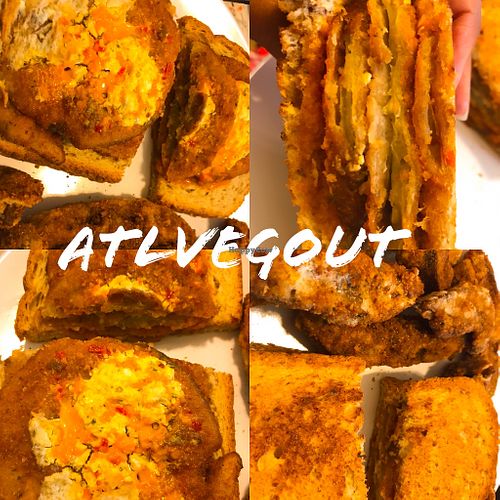 Fried green tomato sandwich with portobello fries at Trend Urban Cafe in Stone Mountain