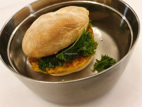 Flux burger in my own container! at Flux in Brighton