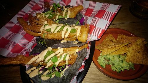 Banana blossom fish tacos at Flux in Brighton