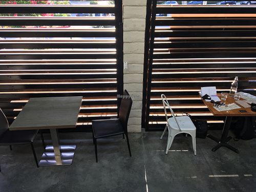 A separate dining area that is physically distancing even when sitting at the same table. Just two tables. Perfect location. at Sage Plant Based Bistro & Brewery in Agoura Hills