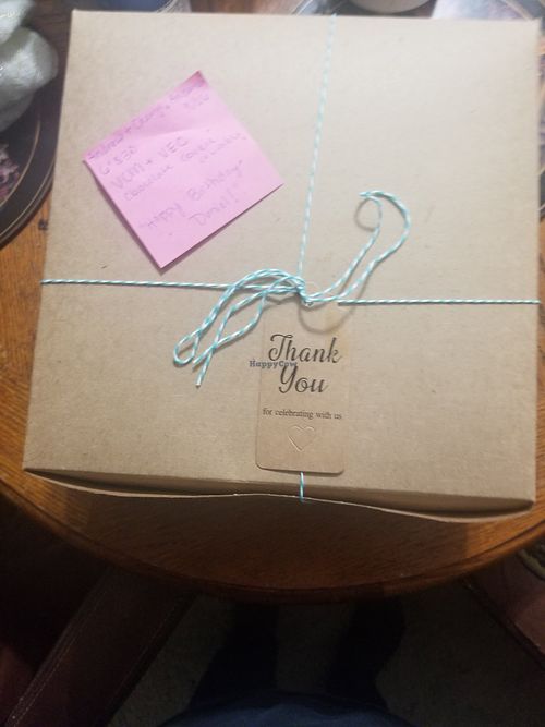 Cute packaging for ice cream cake at Bliss Scoop Shop in University Place