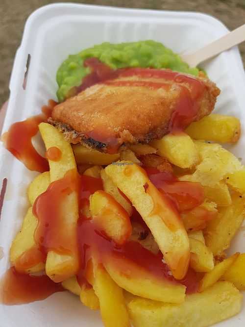 Vfish, chips and mushy peas at There's No Catch in Guisborough