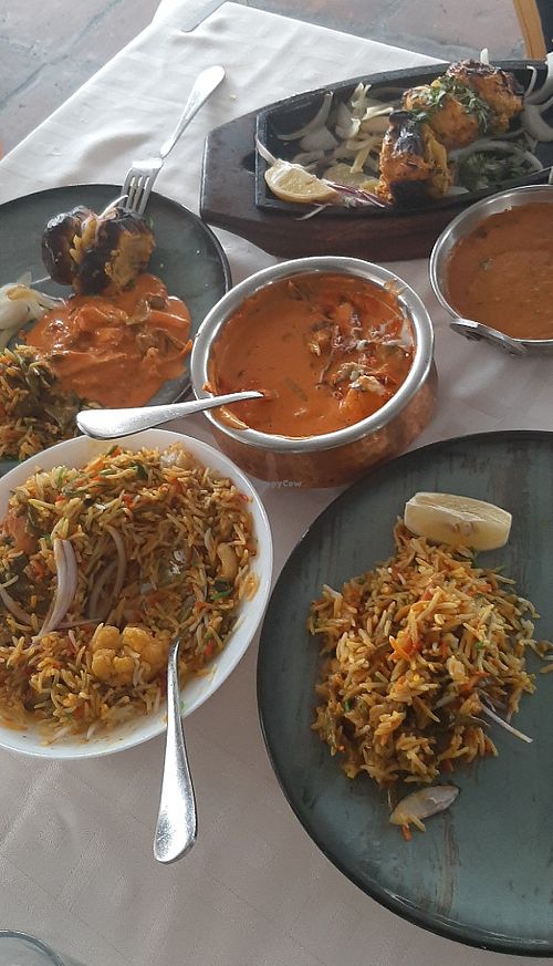 Filled champignons, biryani, tikka masala at Mumtaz Mahal in Malaga