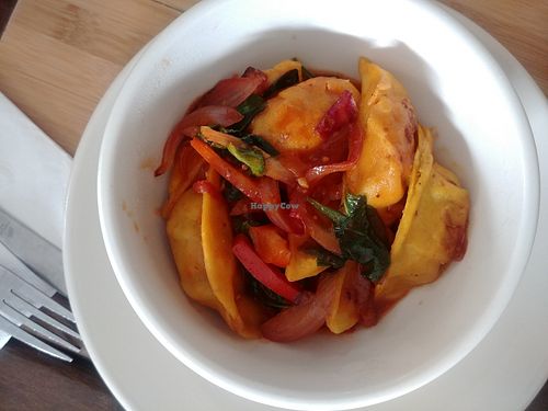 Special Momo... with Chili sauce at HungryBadger Cafe in Madison