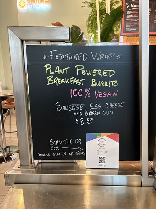 Wish I’d seen this before ordering the Greek wrap (underwhelmed).   at Juice Kitchen in Denver