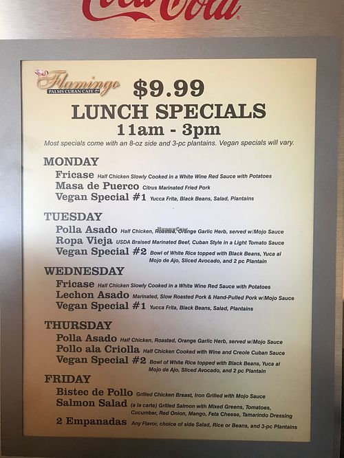 Menu  at Flamingo Palms in Rancho Cucamonga