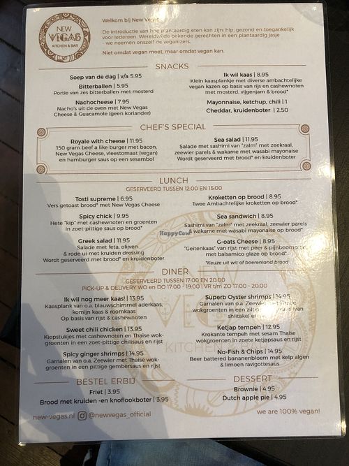 Menu, Dutch version at New Vegas in Haarlem