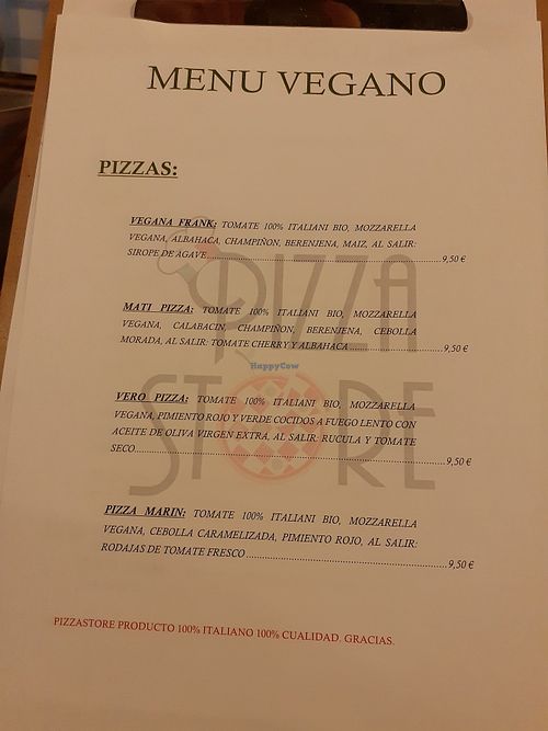 Menu at Pizza Store in Valencia