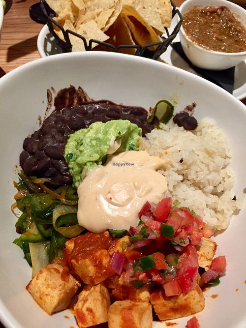 Fajita bowl with tofu—apparently their most popular dish at Tocaya Modern Mexican - Fashion Square in Scottsdale