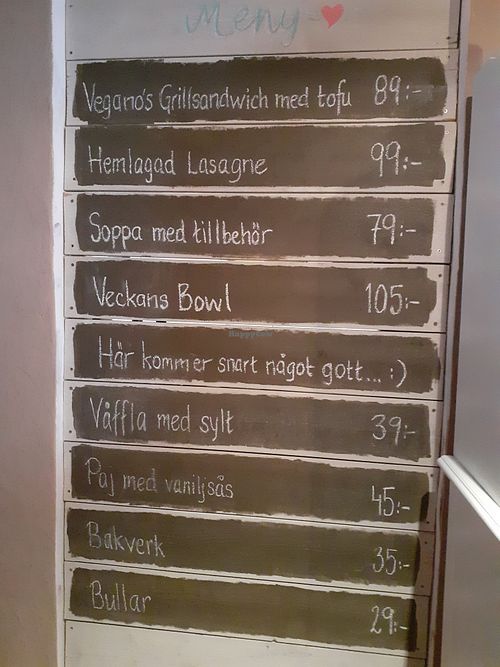 Feb 2020 menu at Vegano's in Uppsala
