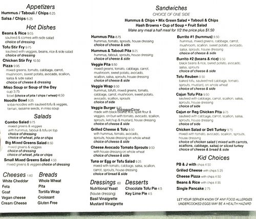 Manatee Cafe Menu at The Manatee Cafe in St Augustine