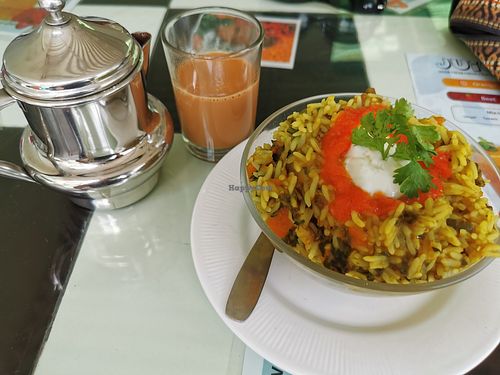Kicheri and a wee pot of delicious masala chai at Aum Cafe in Varanasi