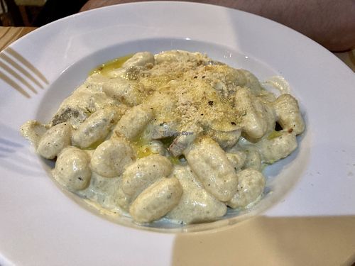Sausage and truffle gnocchi  at Sora Lella Roman Vegan Restaurant in Edinburgh