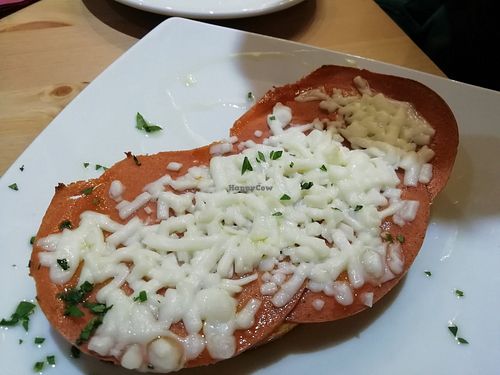 Ham, cheese, cream on toast at Sora Lella Roman Vegan Restaurant in Edinburgh