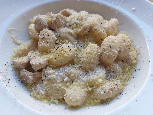 Gnocchi with truffle sauce at Sora Lella Roman Vegan Restaurant in Edinburgh