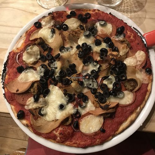 Meat feast pizza at Sora Lella Roman Vegan Restaurant in Edinburgh