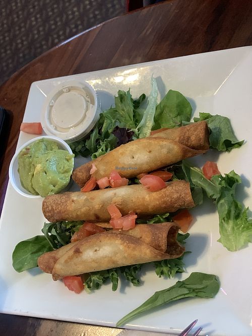 Impossible taquitos with guacamole and vegan ranch at Lake Alice Trading Co in Riverside