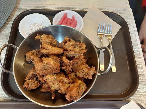 fried veg-chick! at Loving Hut Cafe in Seoul