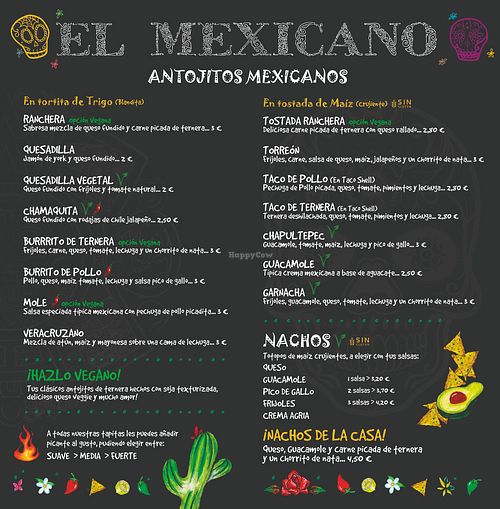 Food Menu at Bar El Mexicano in Logrono