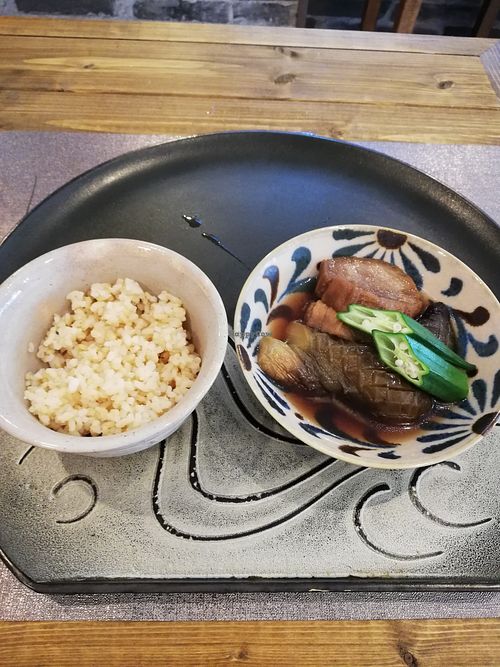 Brown rice and eggplant at Fujifuku in Tokyo