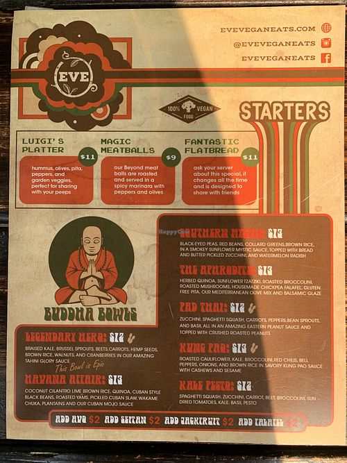 Menu  at EVE in Oceanside