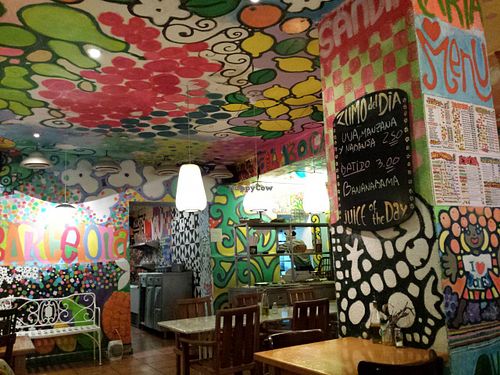 The restaurant colourful deco at Juicy Jones - Hospital in Barcelona