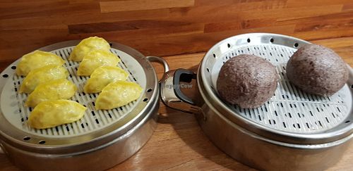 Mushroom dumplings and sweet red bean buns at Gwiil in Seoul