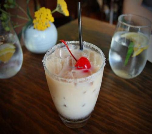 sweet tea white russian: firefly sweet tea, soy milk, orange spice and cane sugar at Plum Bistro in Seattle