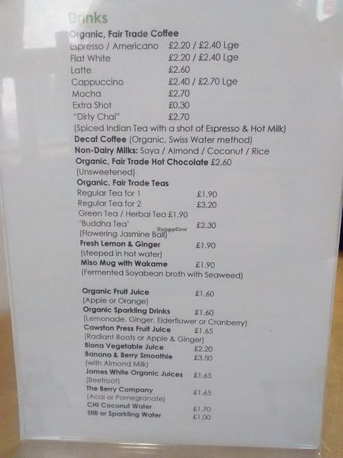 Menu at Nourish in Inverness