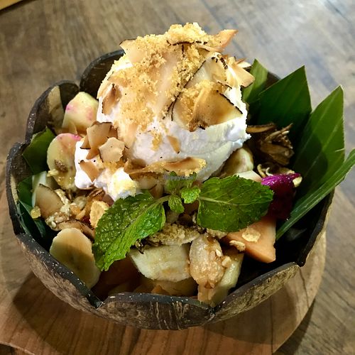 Fruit Salad and Coconut Ice Cream Bowl at Tukies Coconut Shop - Jl. Monkey Forest in Ubud