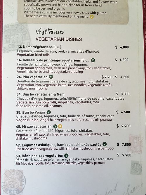 Menu at Le Bistrot Viet in Santiago