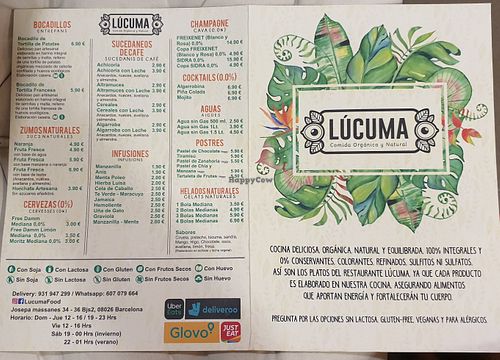 menu at Lúcuma VZLA in Barcelona