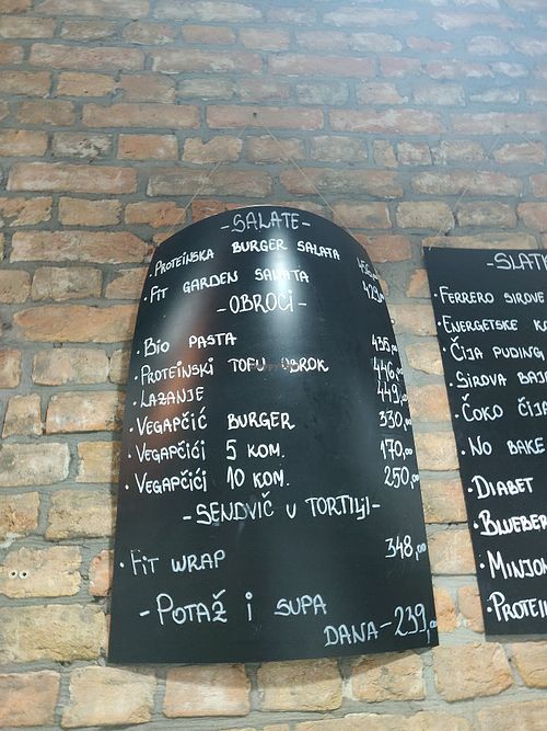 Menu at Đumbir in Belgrade